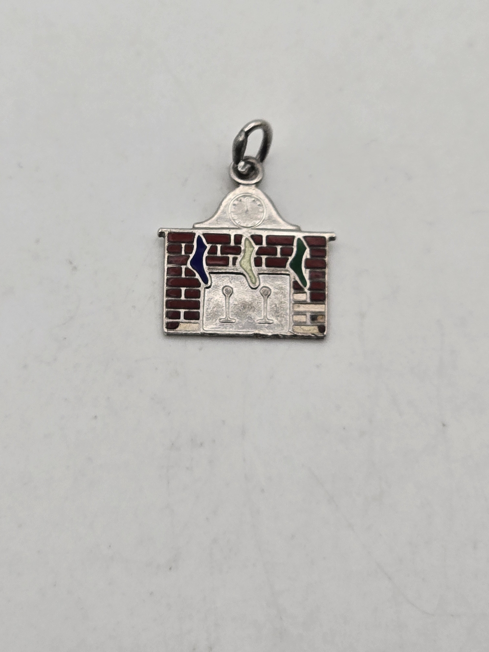 Sterling Silver Enamel Art Deco Fireplace Holiday Christmas Charm